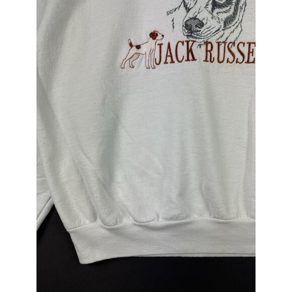 Vintage 90s Jack Russell Dog Animal Pet Art White Crewneck Large - Picture 8 of 16